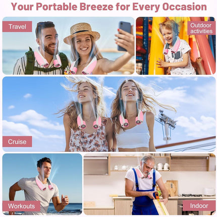 Portable Neck Fan with 6 Powerful Speeds, 8000mAh Battery Operated