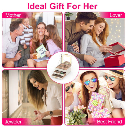 Jewelry Box with LED Mirror 3-Layer Jewelry Organizer with 2 Drawers