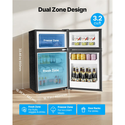 Mini Fridge with Freezer, 3.2 Cu.Ft, Two Door Compact Refrigerator,