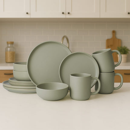 12-Piece Stoneware Dinnerware Sets with Mugs | Microwave & Dishwasher