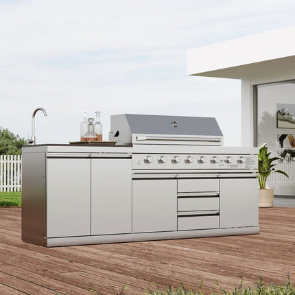Large 8-Burner Outdoor BBQ Grill, 304 Food-Grade Stainless Steel,