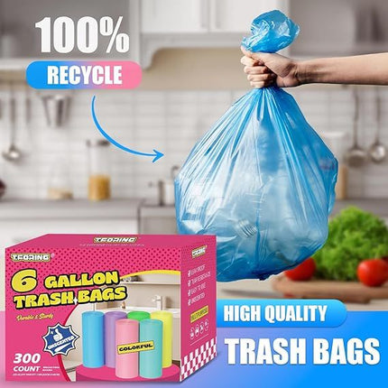 300 Count 6 Gallon Trash Bags - 22 Liter Colored Medium Garbage Bags