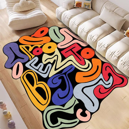 Thick Soft Velvet Colorful Letter Design Area Mat - Twisted Shape,