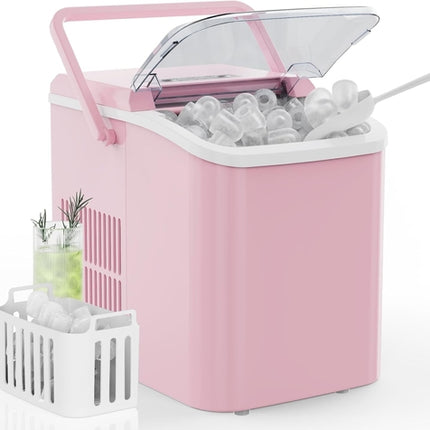 Countertop Ice Maker with Handle, 26lbs/24H Portable Ice Machine, 9