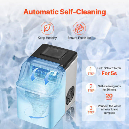 Countertop Ice Maker, 24 Cubes Ready in 15 Mins, 45lbs in 24Hrs,