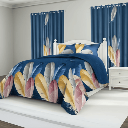 9-Piece Feather Print Bedding & Curtain Set (Queen/King/Cal King) -