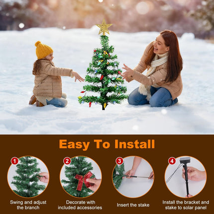 Christmas Tree Lights Solar Powered 2 Pack - 37.4in 100 LEDs 8 Modes,