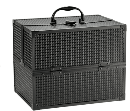 Large Makeup Train Case Cosmetics Organizer, Matte Black, 6 Trays,