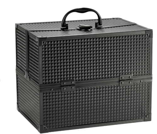 Large Makeup Train Case Cosmetics Organizer, Matte Black, 6 Trays,