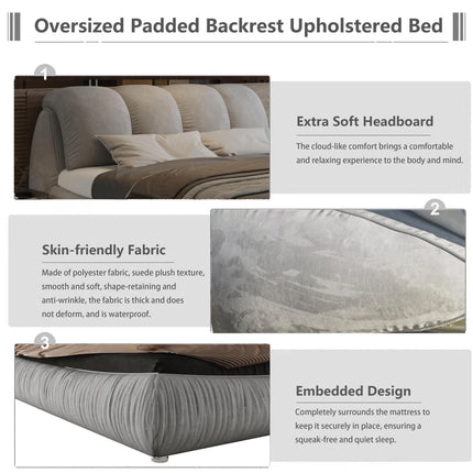 King Size Luxury Upholstered Platform Bed with Oversized Padded