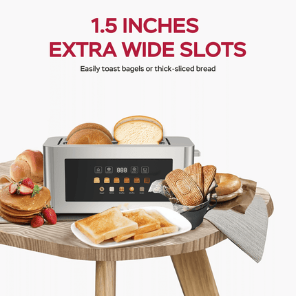 4-piece ultra-wide long-slot toaster with silver dual-control bread