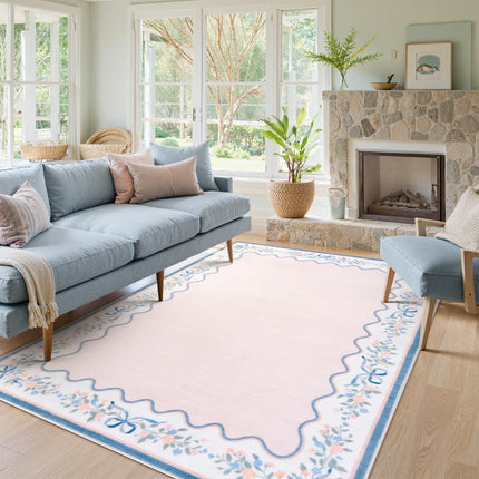 Botanical Birds 5x7 Washable Living Room Rug, Boho Green Bedroom