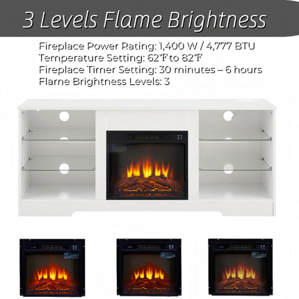 TV Stand Electric Fireplace TV Stand with Glass Shelves, 3D Fireplace