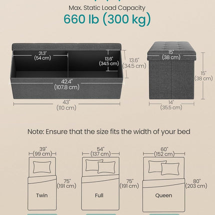 43 Inches Folding Storage Ottoman Bench, Ottoman Foot Rest, End of Bed