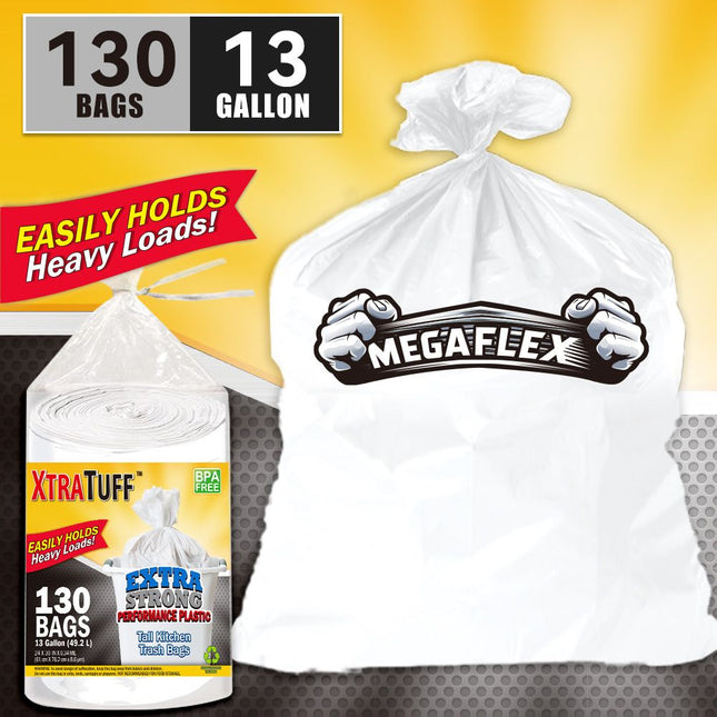 130 Bags 13 Gallon Expandable Heavy-Duty Plastic Multipurpose