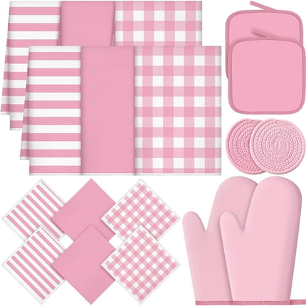 18 Pcs Pink Kitchen Decor Accessories Set Oven Mitts Pot Holders