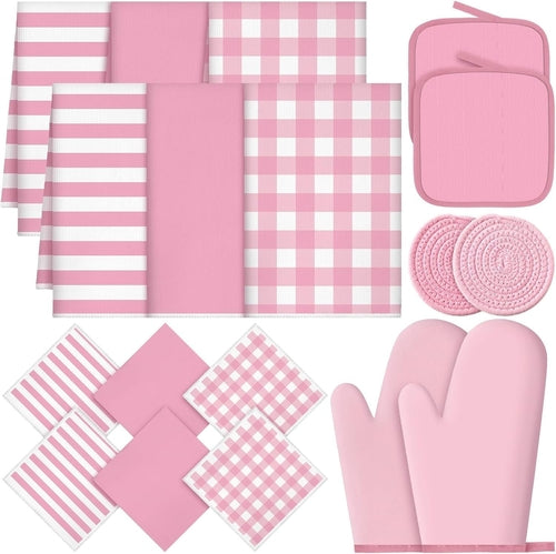 18 Pcs Pink Kitchen Decor Accessories Set Oven Mitts Pot Holders