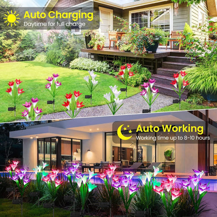 Outdoor Solar Lights, 4 Pack Solar Garden Light with Bigger Lily