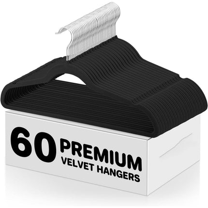 60 Pack, Premium Clothes Hangers Non-Slip Felt Hangers, Sturdy Black