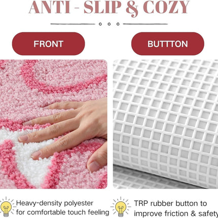 Pink Bow Bathroom Rug, 19.6" x 31.5" Irregular Rug, Fluffy Bath Mat,