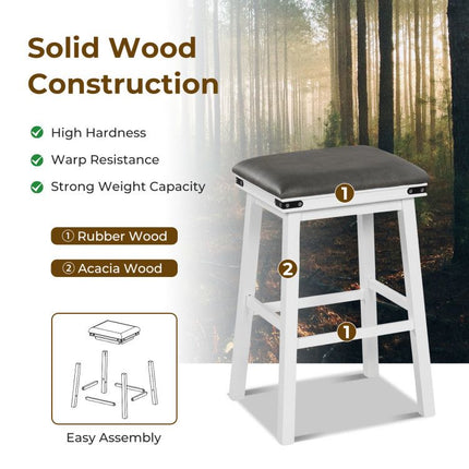 Set of 2 24/30 Inch Dining Bar Stool with Acacia Wood Frame