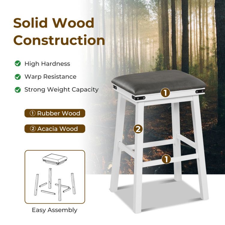 Set of 2 24/30 Inch Dining Bar Stool with Acacia Wood Frame