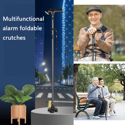 Collapsible Adjustable Height Cane With LED Light Alert Button Walking
