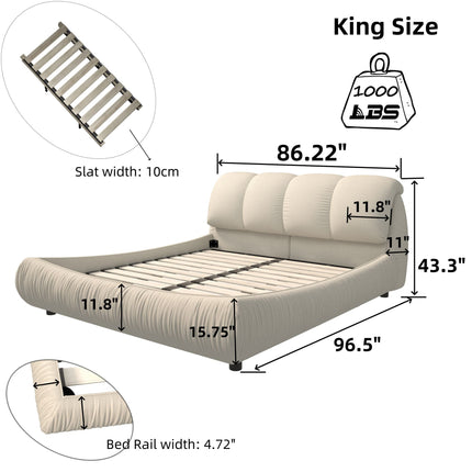 King Size Luxury Upholstered Platform Bed with Oversized Padded