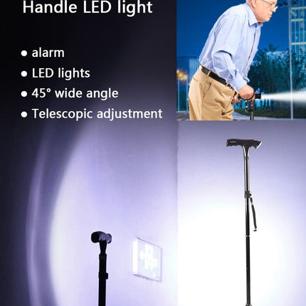 Collapsible Adjustable Height Cane With LED Light Alert Button Walking