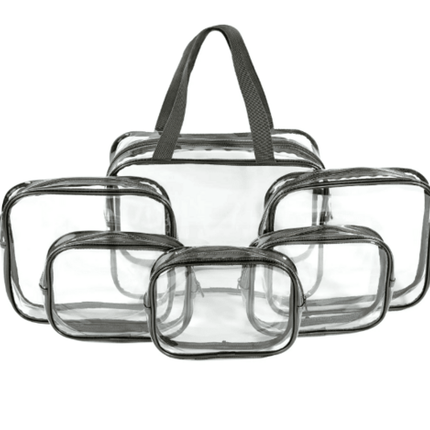 Makeup and Cosmetic PVC Bag Set, Clear, 6-Piece