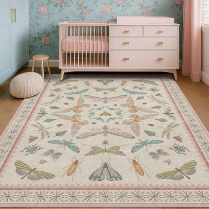 Washable 5x7FT Light Pink Rug for Bedroom - Pink Boho Girl Nursery