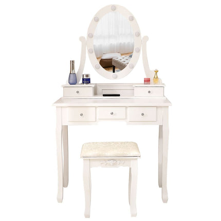 FCH With Light Bulb Single Mirror 5 Drawer Dressing Table White