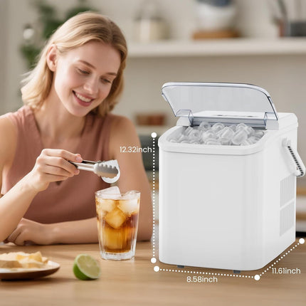 Countertop Ice Maker with Handle, 26lbs/24H Portable Ice Machine, 9
