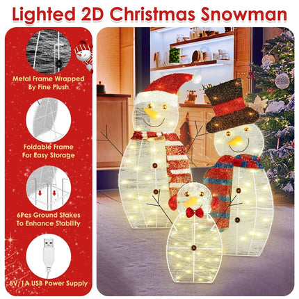 3-Piece Christmas Snowman Family Decorations (Father/Mother/Baby), 2D