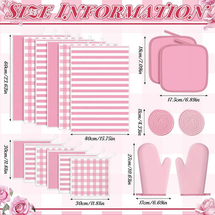 18 Pcs Pink Kitchen Decor Accessories Set Oven Mitts Pot Holders
