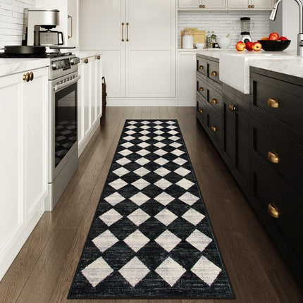 Washable Black and White Kitchen Runner Rug, 2x5 Soft Non Slip Laundry