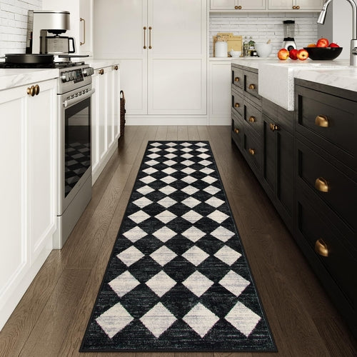Washable Black and White Kitchen Runner Rug, 2x5 Soft Non Slip Laundry