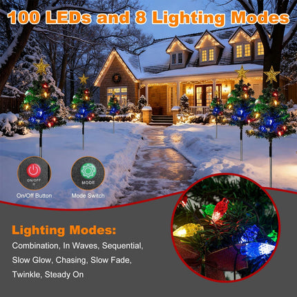 Christmas Tree Lights Solar Powered 2 Pack - 37.4in 100 LEDs 8 Modes,