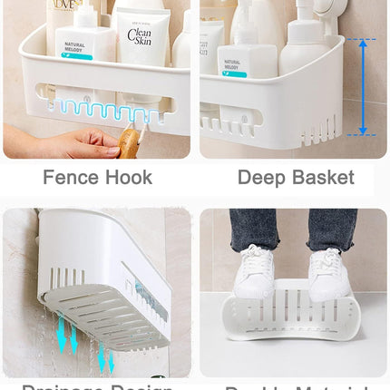 Plastic Shower Caddy Suction Cup Shower Organizer Basket Bath Shelf,