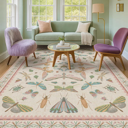 Washable 5x7FT Light Pink Rug for Bedroom - Pink Boho Girl Nursery