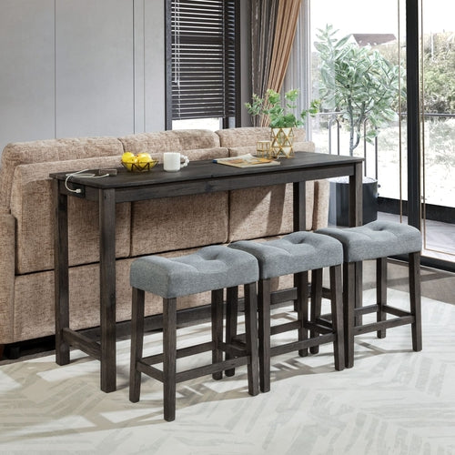 4 Piece Bar Table Set with Power Outlet,Bar Table Set with Chairs,Sofa
