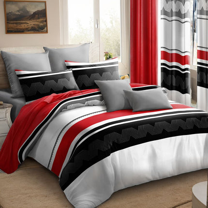 9-Piece Red & Geometric Zigzag Bedding & Curtain Set (Queen/King/Cal