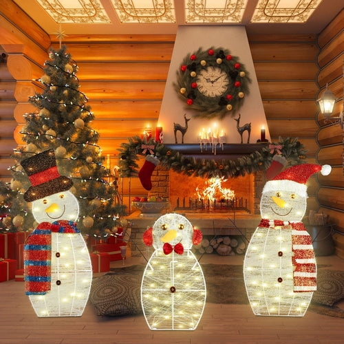 3-Piece Christmas Snowman Family Decorations (Father/Mother/Baby), 2D