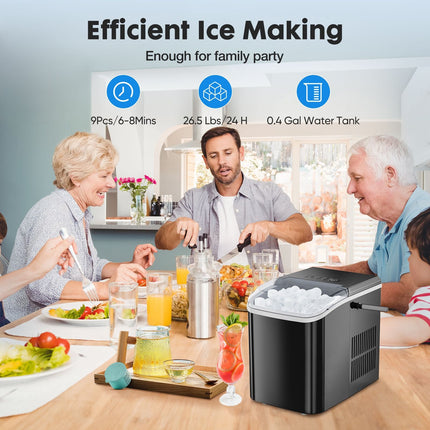 Countertop Ice Maker with Handle, 26lbs/24H Portable Ice Machine, 9