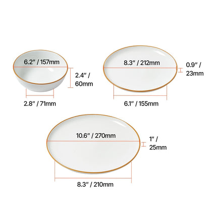 Dinnerware Set, Service for 6 (18 PCS), Round Plates and Bowls Sets,