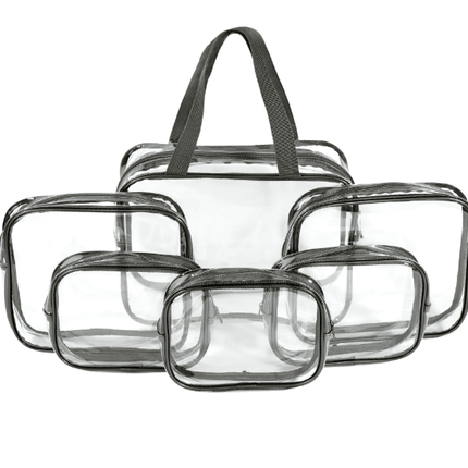 Makeup and Cosmetic PVC Bag Set, Clear, 6-Piece