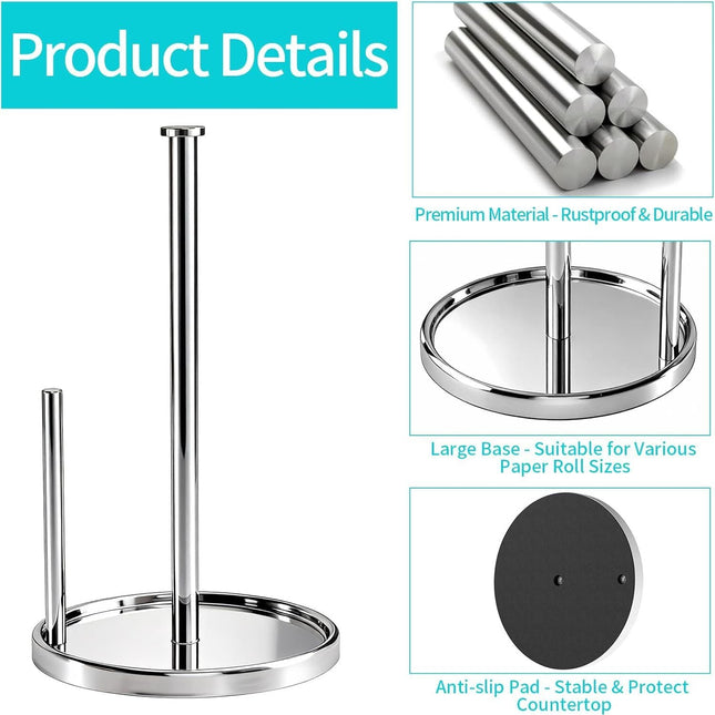Paper Towel Holder Countertop, Standing Paper Roll Holder with Anti