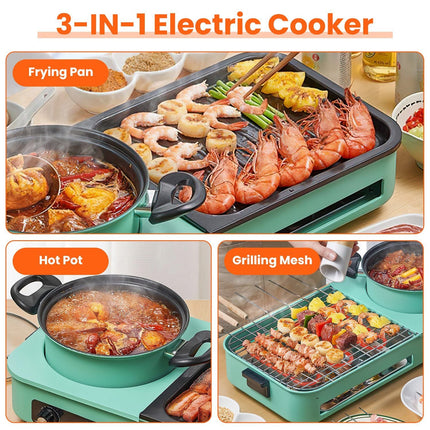 Electric Hot Pot with Grill,1600W 3-in-1 Smokeless Raclette Table