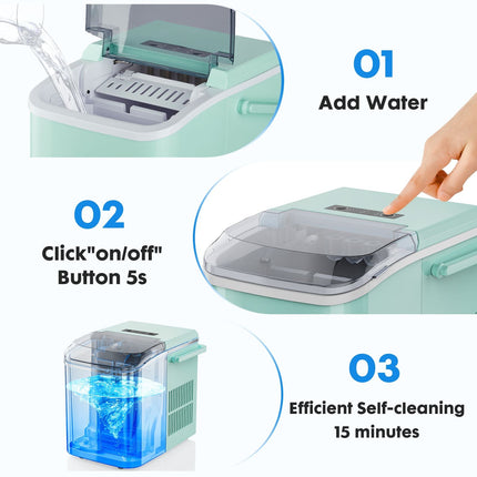 Countertop Ice Maker with Handle, 26lbs/24H Portable Ice Machine, 9