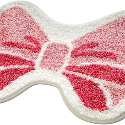 Pink Bow Bathroom Rug, 19.6" x 31.5" Irregular Rug, Fluffy Bath Mat,